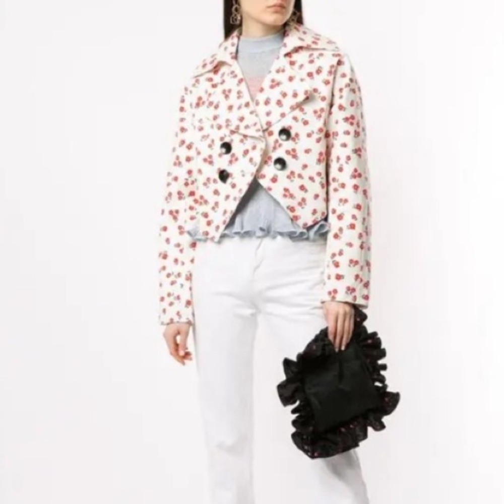 Self-Portrait Womens Ditsy Floral Canvas Cream Red Oversized Crop Jacket